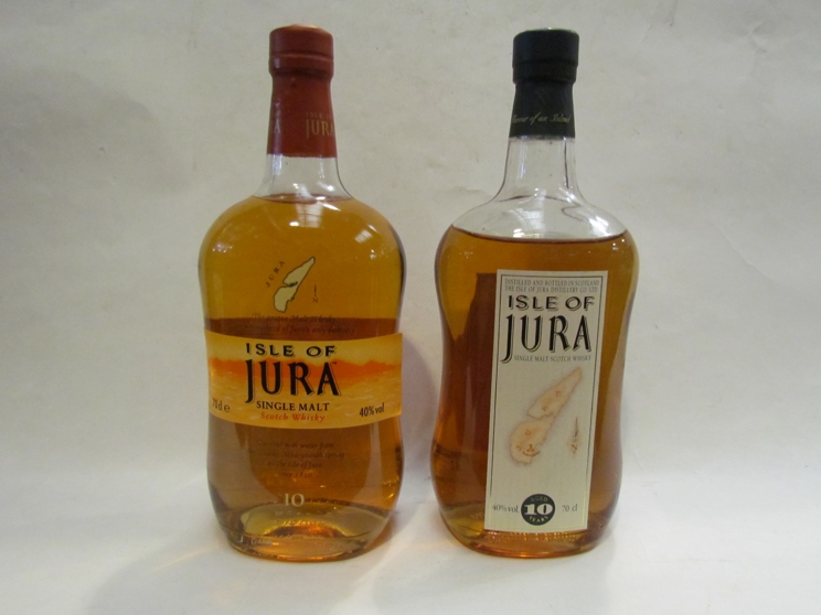 Isle of Jura 10 years old single malt scotch whisky, 70cl in tin and Isle of Jura 10 years old,