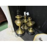 Two brass oil lamps converted to electricity