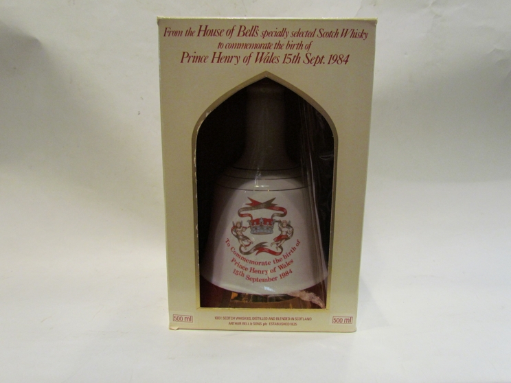 Bells Scotch whisky decanter in box celebrating Prince Henry of Wales Birth