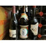 Various bottles to include Saki, Kummel Wolfschmidt, Sherry,