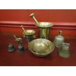 Brass mortars and pestles, bells,