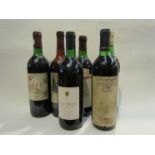 Six bottles of various wines including Claret, 1986 Coon awarra Shiraz, Assenovgrad 1980 Mavrud,