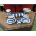 Eight pieces of blue and white T G Green to include rolling pin, mixing bowl,