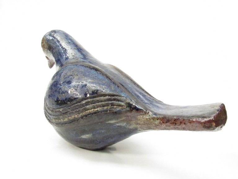 A Scandinavian art pottery bird with blue glaze, incised AK monogram, - Image 2 of 3