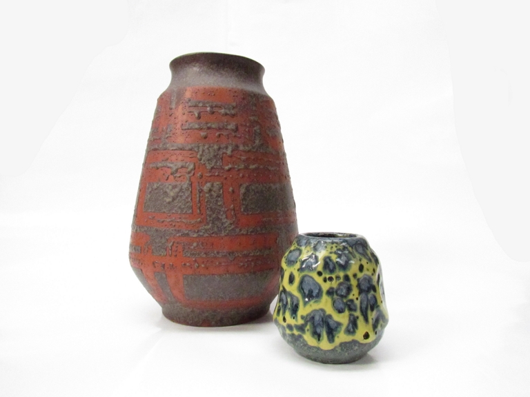 A West German vase with abstract textured surface decoration and turquoise glazed interior together