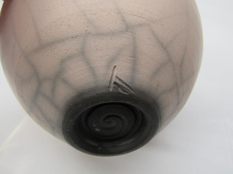 JO FIRTH (XX) A studio pottery raku fired flared vase. Incised mark. 16. - Image 2 of 2