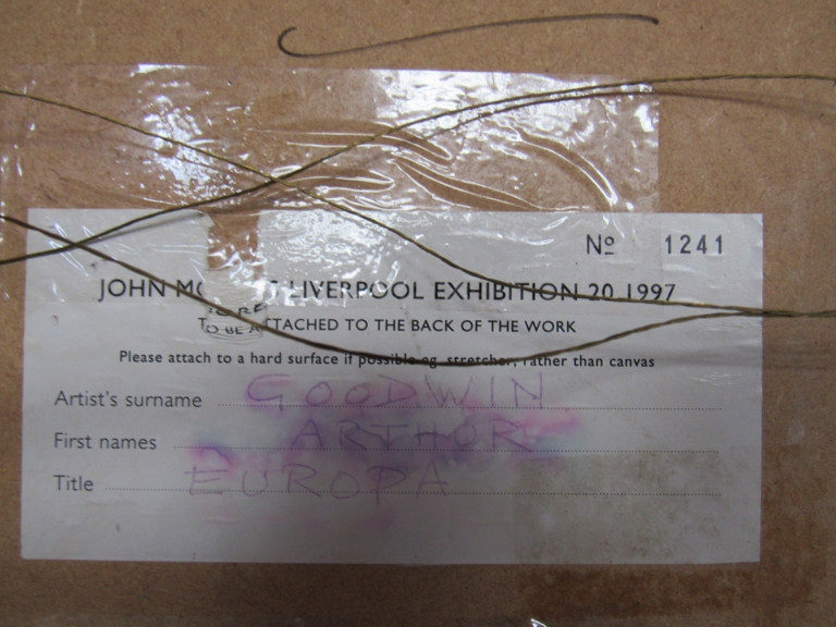 ARTHUR GOODWIN (1922-1998) Europa mosaic panel with exhibition label verso John Moores Liverpool - Image 3 of 3