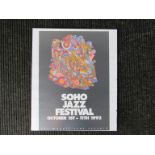 A 1992 printed original poster for the 1992 7th Soho Jazz Festival. Designed by Eduardo Paolozzi.