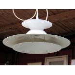 A Danish three tiered white ceiling light in the Poulsen style