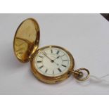 An 18ct gold full hunter centre seconds chronograph pocket watch with Roman enamelled dial