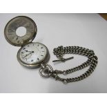 A silver half hunter pocket watch with Roman enamelled dial signed Bravingtons Renown,