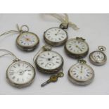 Seven assorted silver fob watches