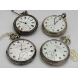 Four assorted silver open faced pocket watches