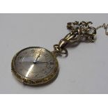 An early 20th Century 18K Continental fob watch with engraved case hung with 9ct gold brooch of