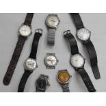 Eight assorted steel cased gent's wristwatches including Lanco and Medana