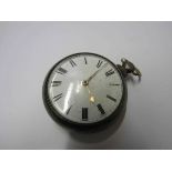 A late 18th/early 19th Century silver pair cased pocket watch with Roman enamel dial,