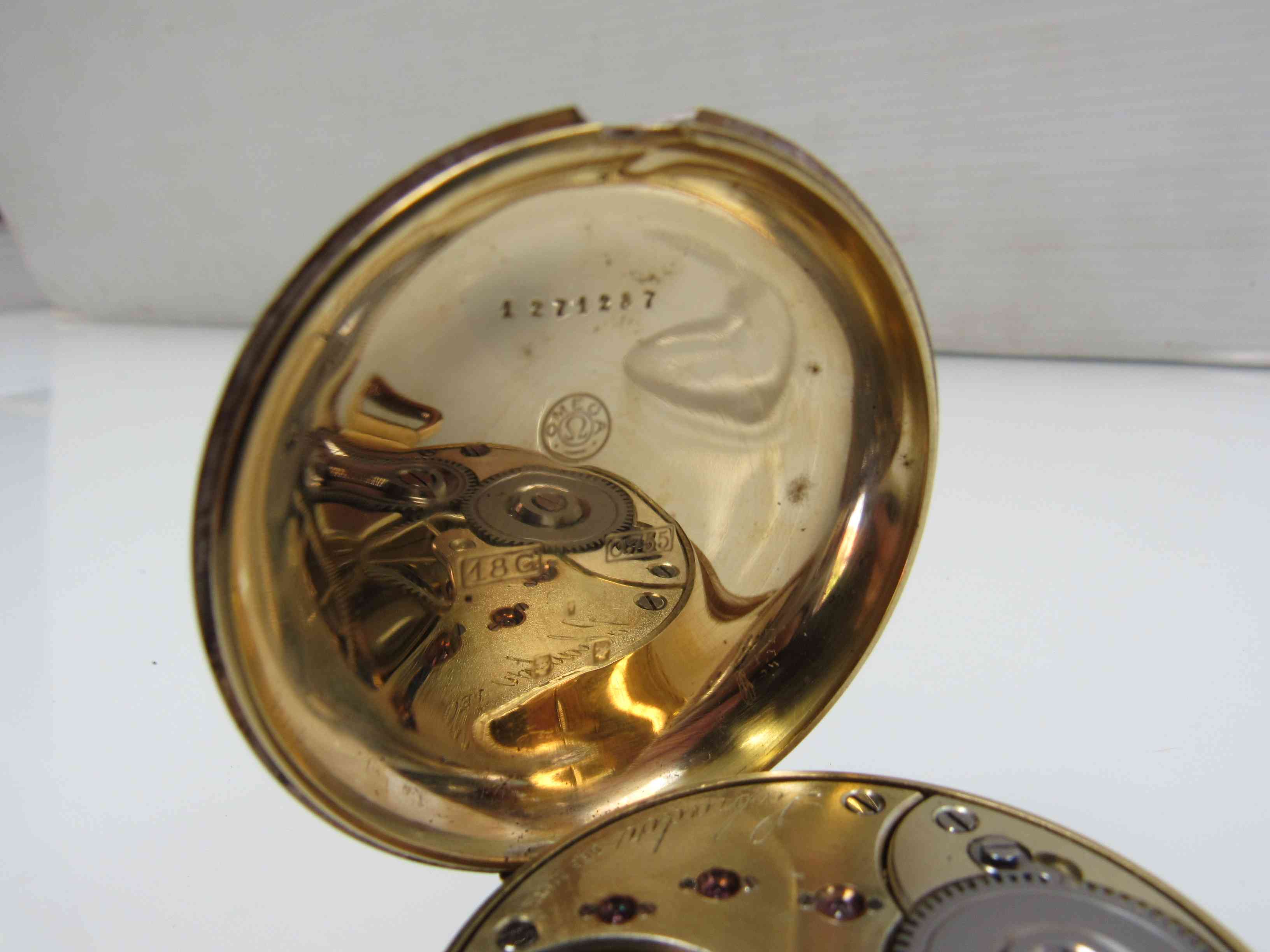 An 18ct gold open faced pocket watch, Arabic enamelled dial with subsidiary seconds signed A.J. - Image 3 of 3