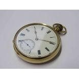 An 18ct gold open faced pocket watch with Roman enamelled dial and subsidiary seconds,