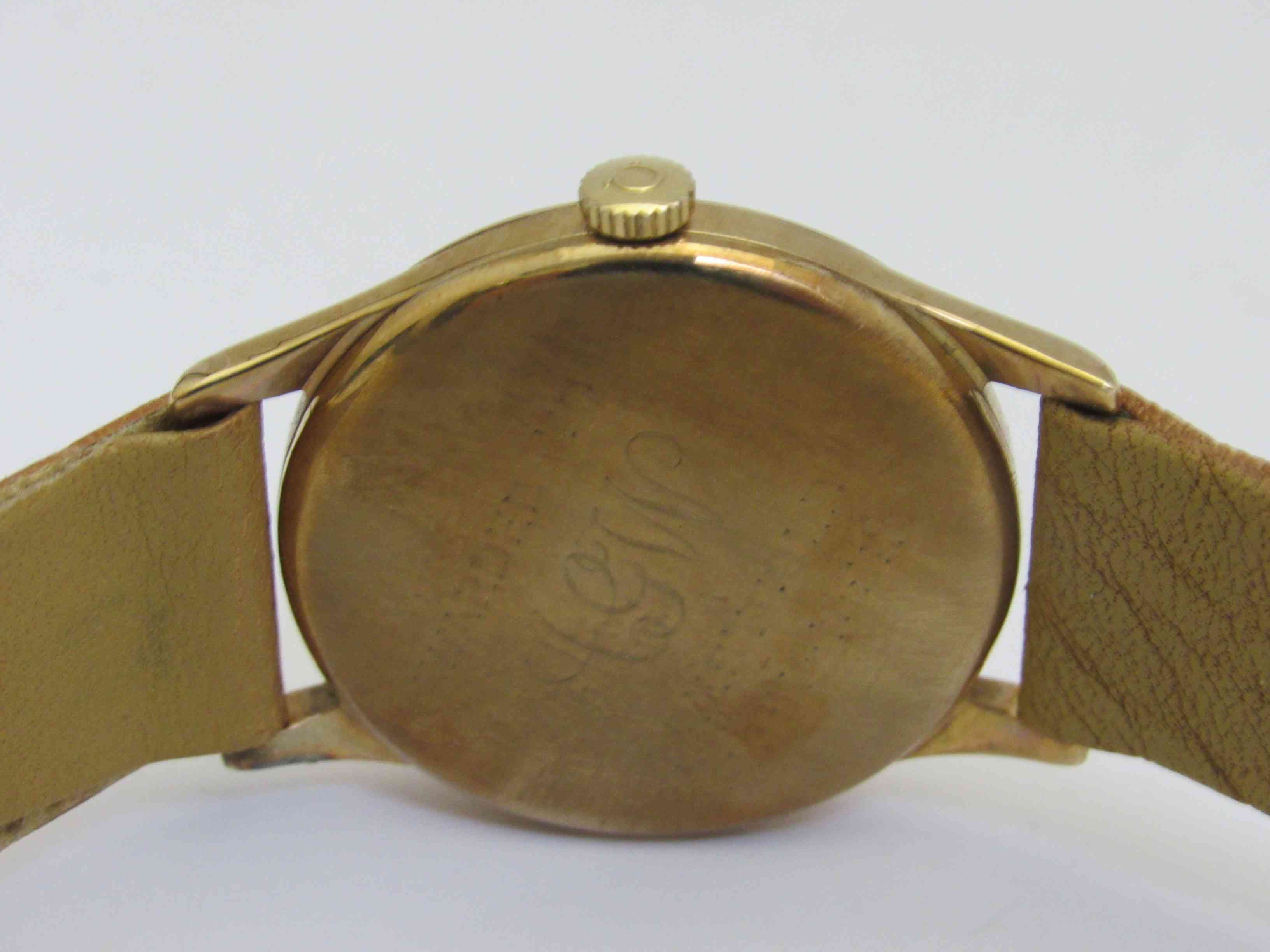 OMEGA: a manual wind gent's 9ct gold wristwatch, silvered dial with subsidiary seconds, - Image 2 of 2