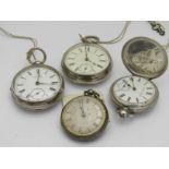 Four assorted silver pocket watches including fusee