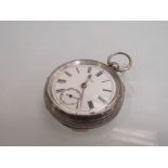 A 19th Century silver open faced pocket watch with Roman enamelled dial and subsidiary seconds,