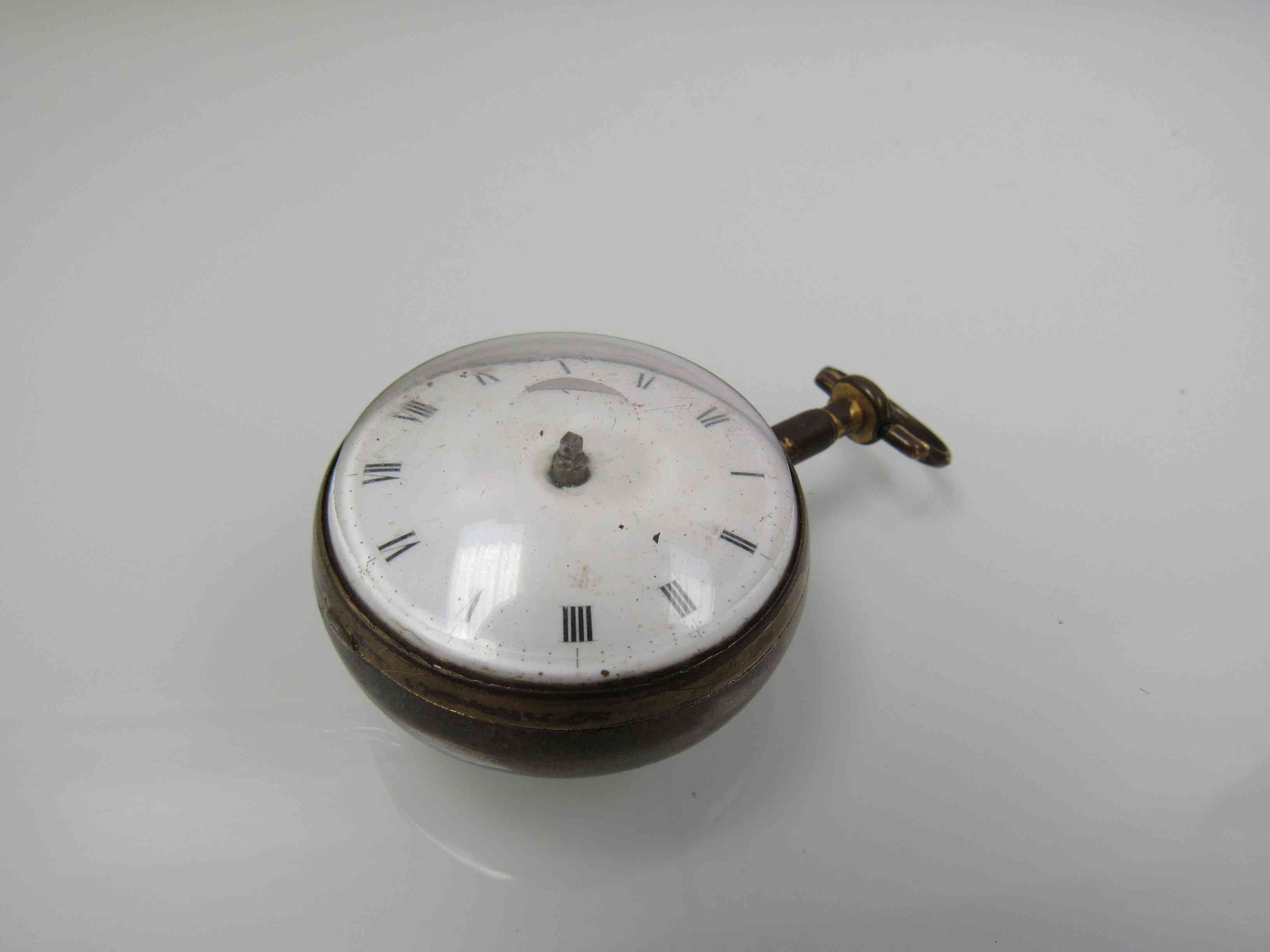 An 18th Century silver gilt pocket watch (no pair case) with verge and fusee movement,