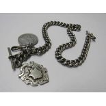 A silver watch chain with T-bar,