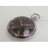 A WW2 Leonidas military issue pocket watch with black Arabic dial and subsidiary seconds,