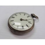 A 19th Century silver open faced pocket watch with Roman enamelled convex dial,