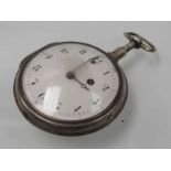 A Georgian silver quarter-repeating pocket watch with Arabic white enamelled dial (chipped and