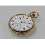 An 18ct gold open faced pocket watch with Roman enamelled dial signed Edward Culver, London, 2293,