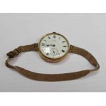 A Baume Longines 18K fob watch with Roman enamelled dial, converted to a wristwatch,