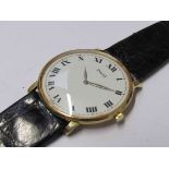 PIAGET: An 18ct gold cased gent's manual wind wristwatch, white enamel dial with Roman numerals,