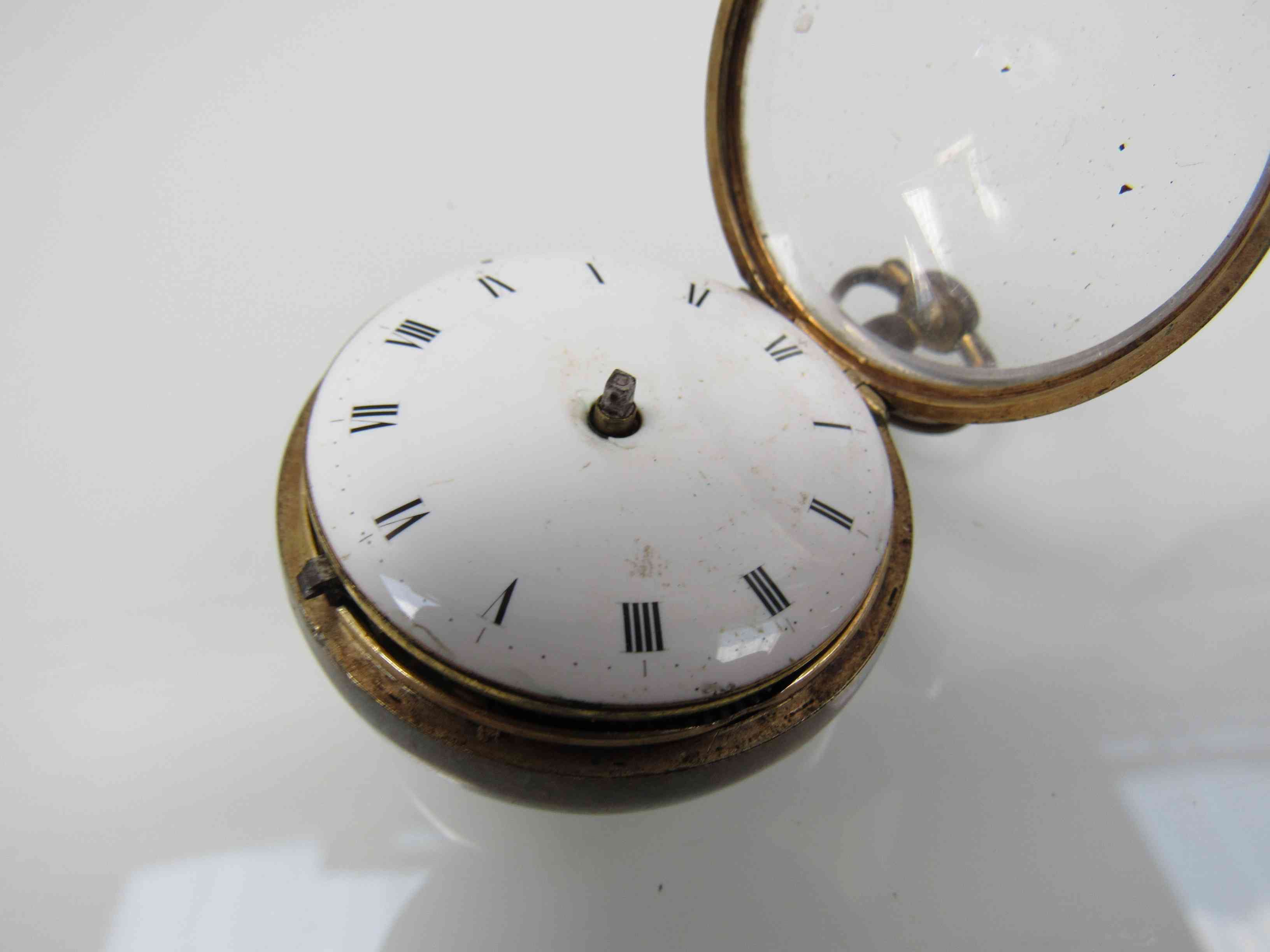 An 18th Century silver gilt pocket watch (no pair case) with verge and fusee movement, - Image 2 of 3