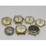 Seven wristwatch heads including Mudu and Sentinel