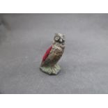 A cold painted bronze figural pin cushion as an owl by Bergman marked to base,