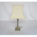 A silver plated corinthium column table lamp with shade