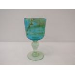 A Mdina large early sea and sand coloured goblet with streaks of silver chloride iridescence,