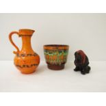 A West German orange and black ewer, No 285/25.