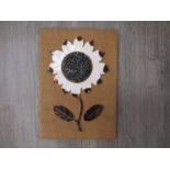 Art Pottery picture of a sunflower on hessian circa 1970's