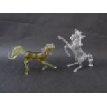 RON HARVEY (1922-2014): Two blown glass figures of horses, one clear, one with yellow liquid.