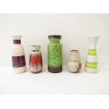 A collection of five Austrian/West German fat lava and banded glaze vases tallest 30.