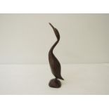 Stylised wooden bird figurine/sculpture with indistinct signature, "Cornwall" to base.
