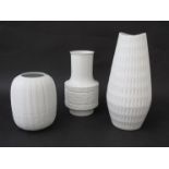 Three West German white porcelain vases, Thomas, Royal KPM and Schumann.