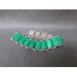 Einar Modahl - A Norwegian sterling and green enamel panel bracelet.