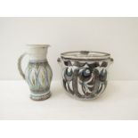 Aldermaston large lidded pot by Jane Follet 1978-1980 and lidded jug.