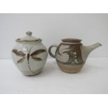 Ara Cardew lidded jar and David Gundry larger teapot.