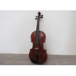 A 19th Century full size (4/4) violin, the spruce top with crackled varnish, two-piece back,