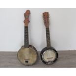 A John Grey & Sons banjo- ukulele (banjolele) and a banjo-mandolin (banjolin),