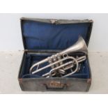 A Besson silver plated cornet, no mouthpiece,